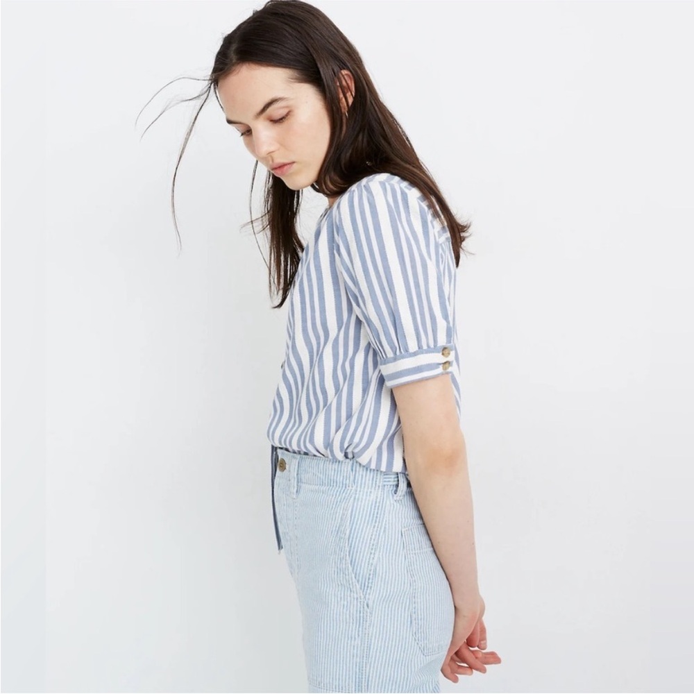 Madewell Plaza Button-Front Shirt in Blue & White Stripe - Picture 2 of 6